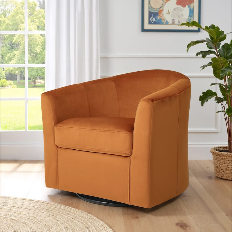 Modern Velvet Upholstered Swivel Barrel Chair for Living Room Lounge