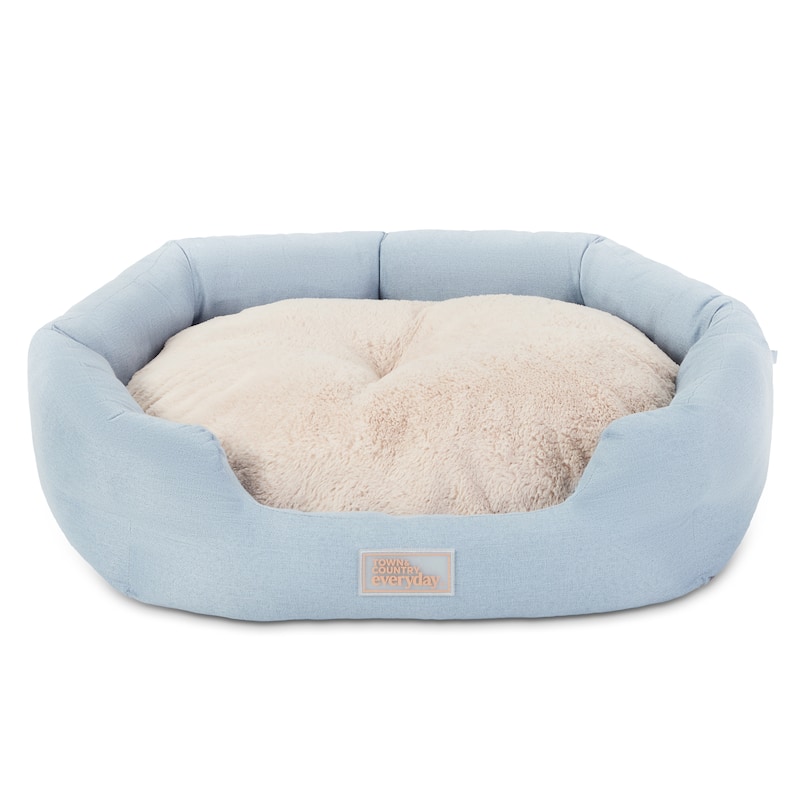 TOWN & COUNTRY EVERYDAY CuddleTown Faux Linen Comfy Cozy Cuddler Pet Bed - S: 21.65"x19.69"x6.69" - Blue