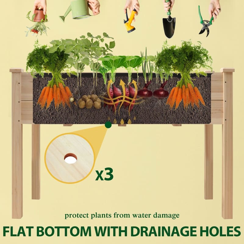 VEIKOUS Wood Raised Garden Bed with Drainage Holes, Outdoor Elevated Planter Box