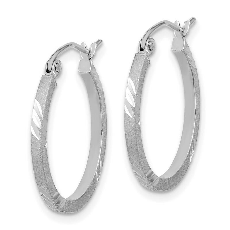 Curata 14k White Gold Satin and Sparkle Cut Square Tube Hoop Earrings - 21.74x1.75mm