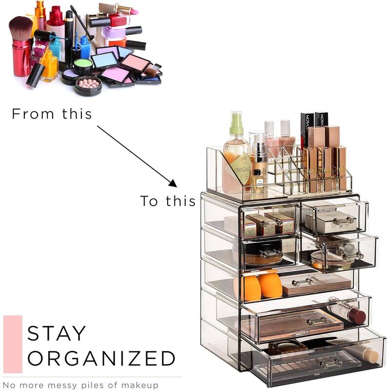 Clear Cosmetic Makeup Organizer - Make Up & Jewelry Storage - 6.25"D x 9.5"W x 14.25"H