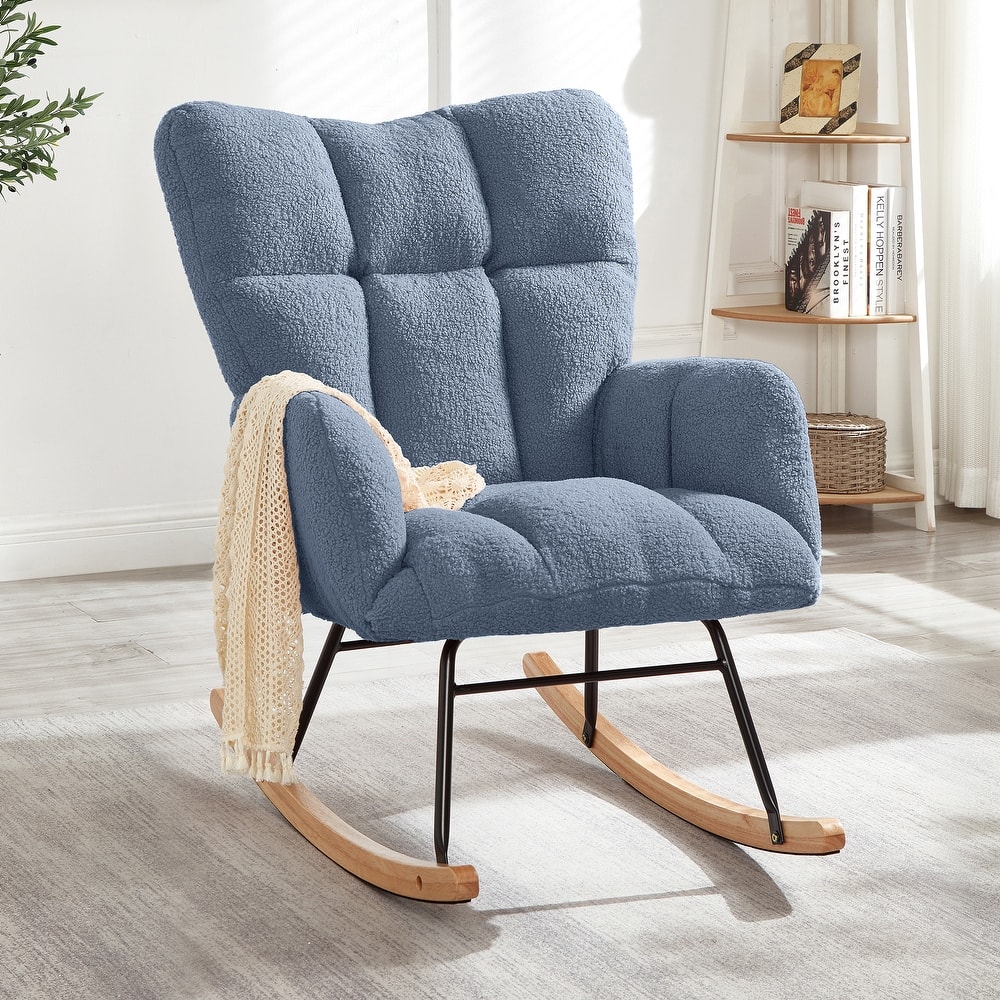 Anmytek Comfy Tufted Teddy Fabric Glider Rocking Chair