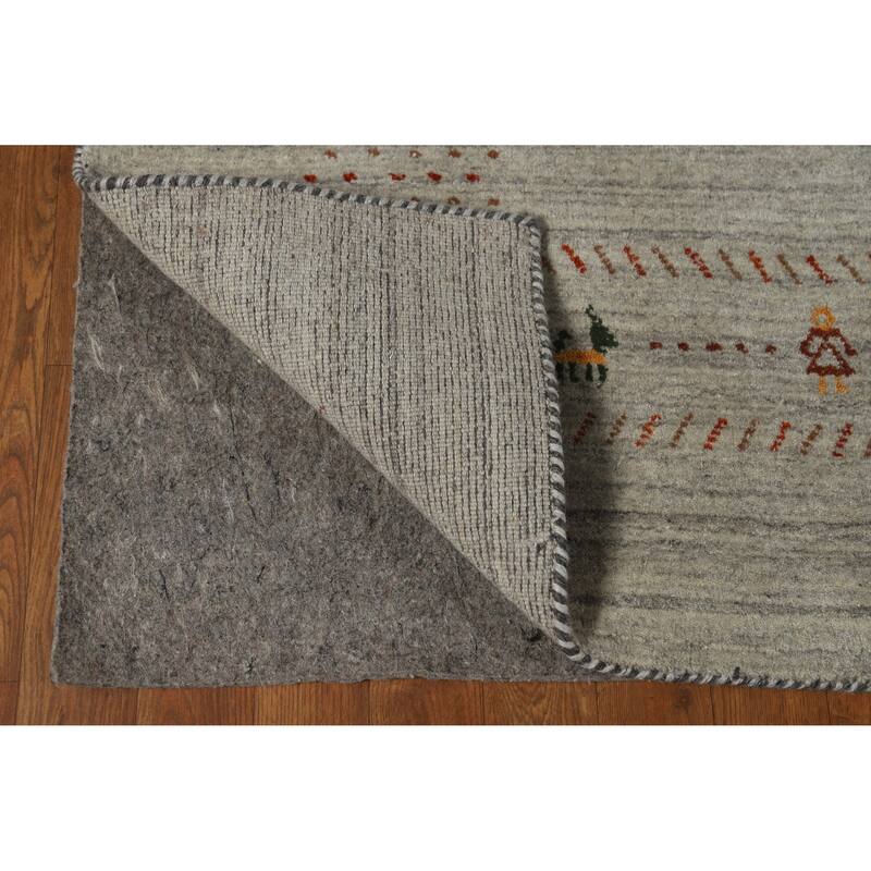 Hand Knotted Oriental 100% Wool Carpet Tribal Animal Pictorial Greys & Charcoal Gabbeh Area Rug - 7' 10'' X 5' 1''