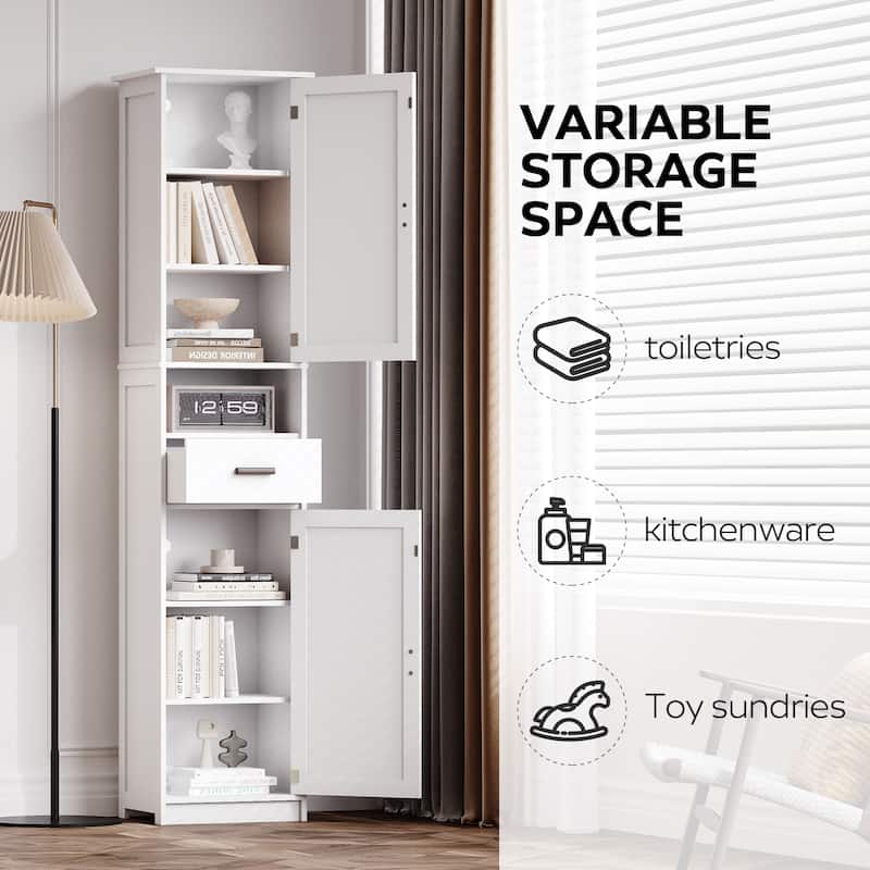 69"H Tall Bathroom Cabinet with Adjustable Shelves, 2 Barn Doors & 1 Drawer
