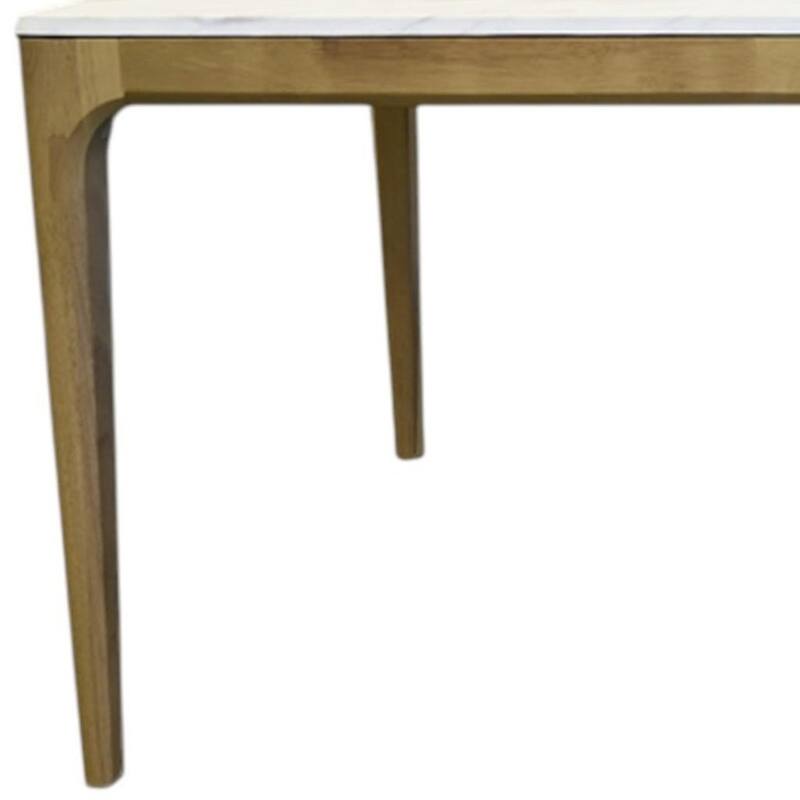 HomeRoots 79" White and Oak Faux Marble and Wood Dining Table - 78.70 in. x 29.50 in. x 39.80 in.