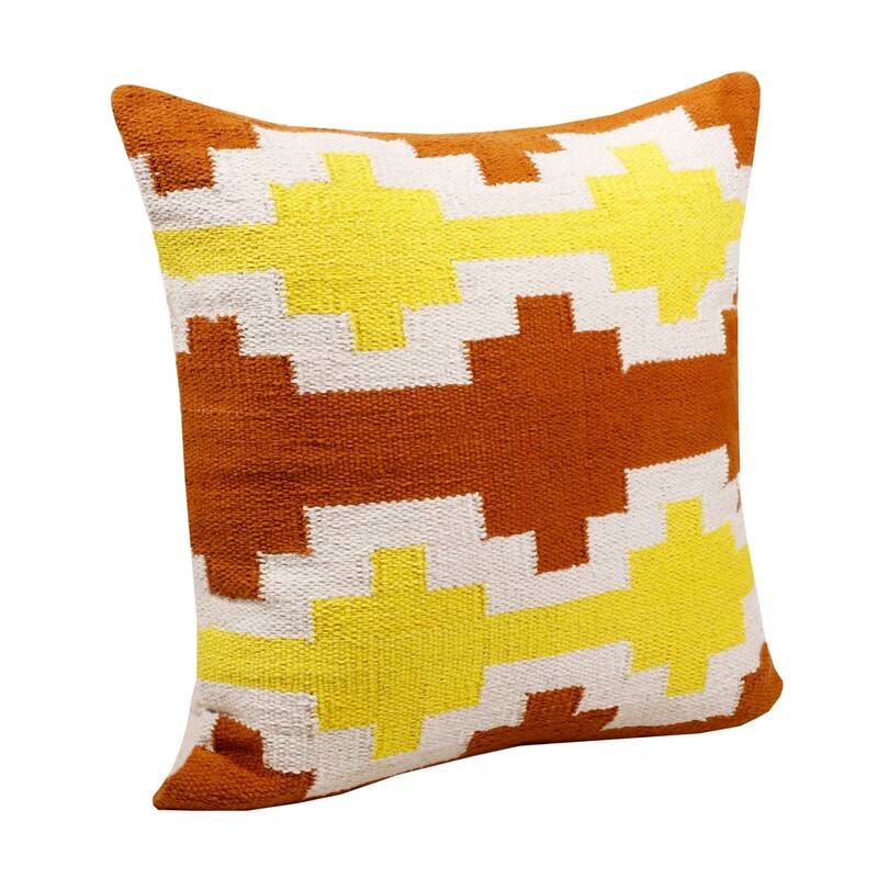 Handwoven Overtufted Geometric Cotton Throw Pillow Cover - 20" - Orange and Yellow