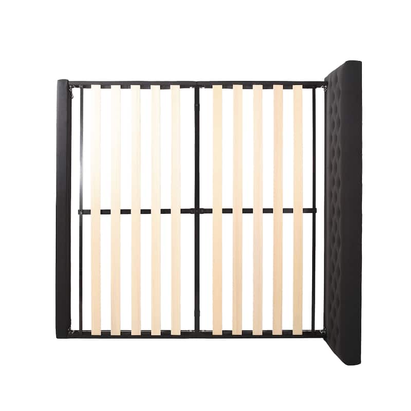 King Size Upholstered Platform Bed with Button Tufted Headboard and Metal Slats