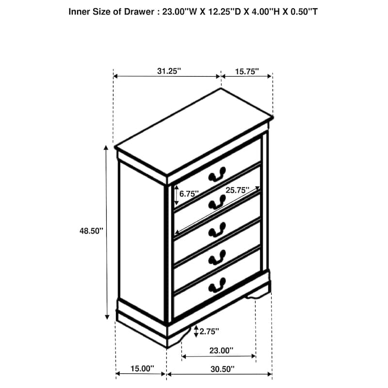 Louis Philippe 5-drawer Bedroom Chest White