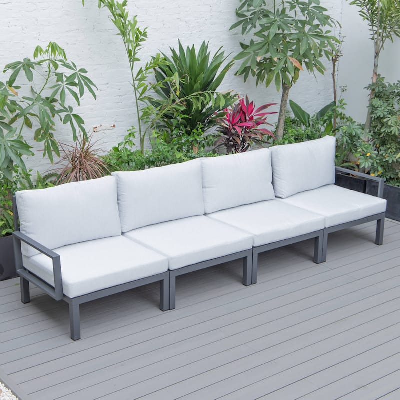 LeisureMod Hamilton 4-Piece Modern Patio Chair Polyester Upholstered Sofa for Indoor Outdoor Porch Garden Backyard Pool