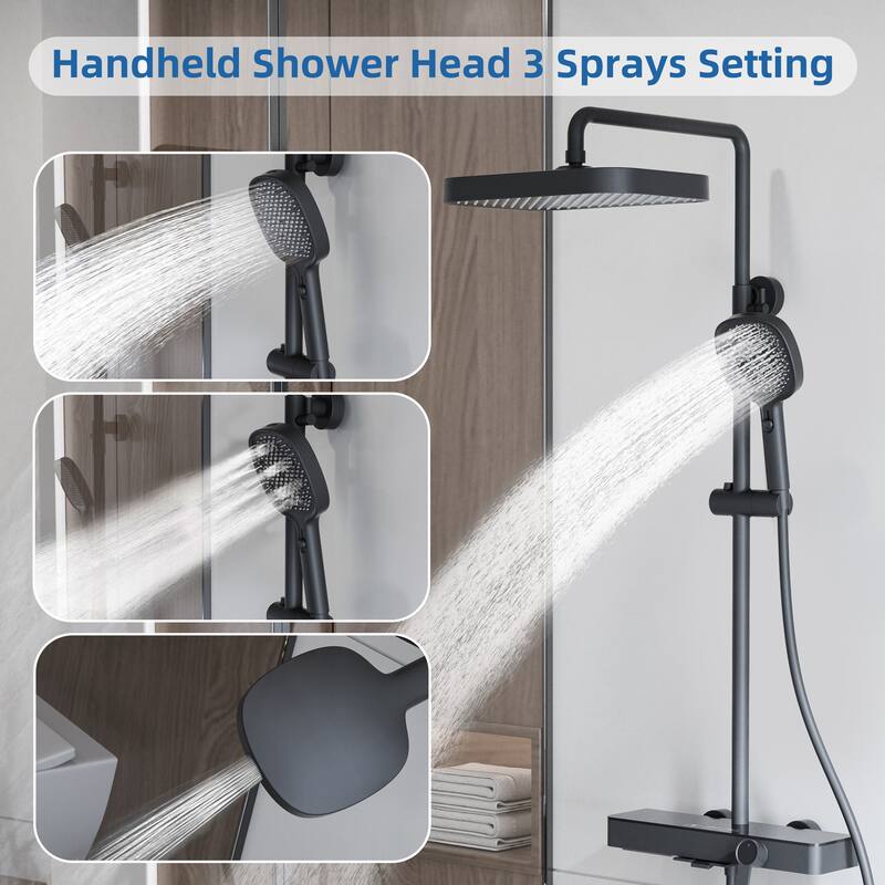 Modland Wall Mount 3-Function Shower System with Waterfall Tub Spout Adjustable Slide Bar,Handheld Shower