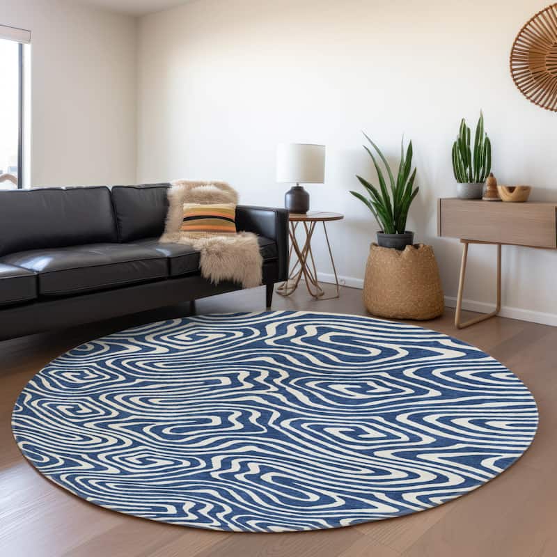 Premium Washable Super Soft Modern Maze Mayfield Rug - Navy - 8' x 8'