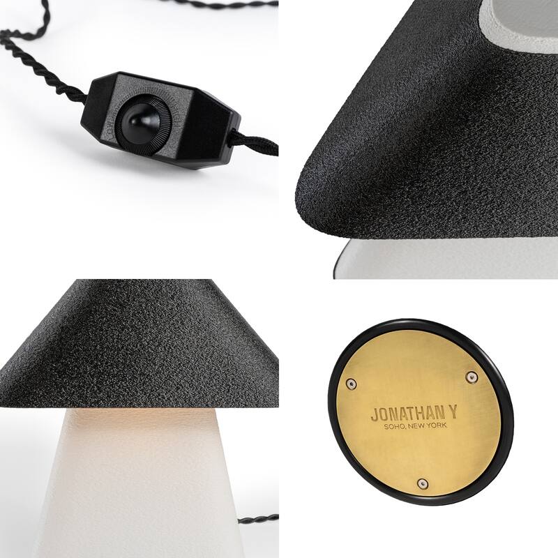 Opal 11.63" Modern Contemporary Plant-Based PLA 3D Printed Dimmable LED Table Lamp, White/Black, by JONATHAN Y