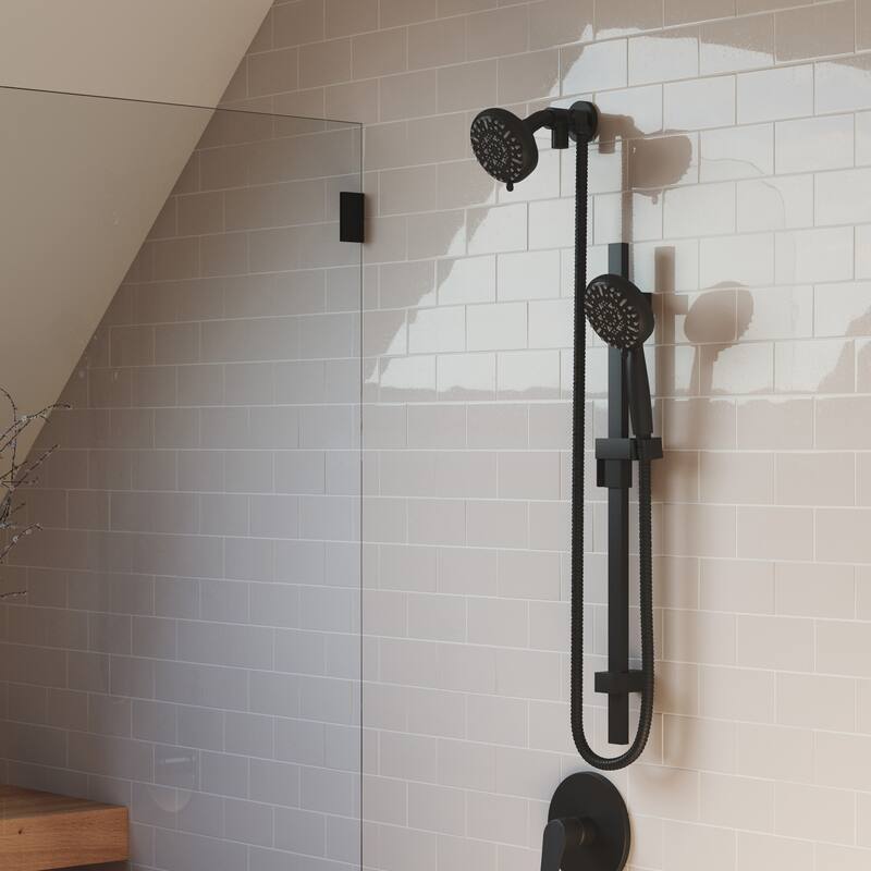 Retreat 4-in Multi-function Showerhead Shower System with Slide Bar and Multi-function Handshower Matte Black 1.8 GPM