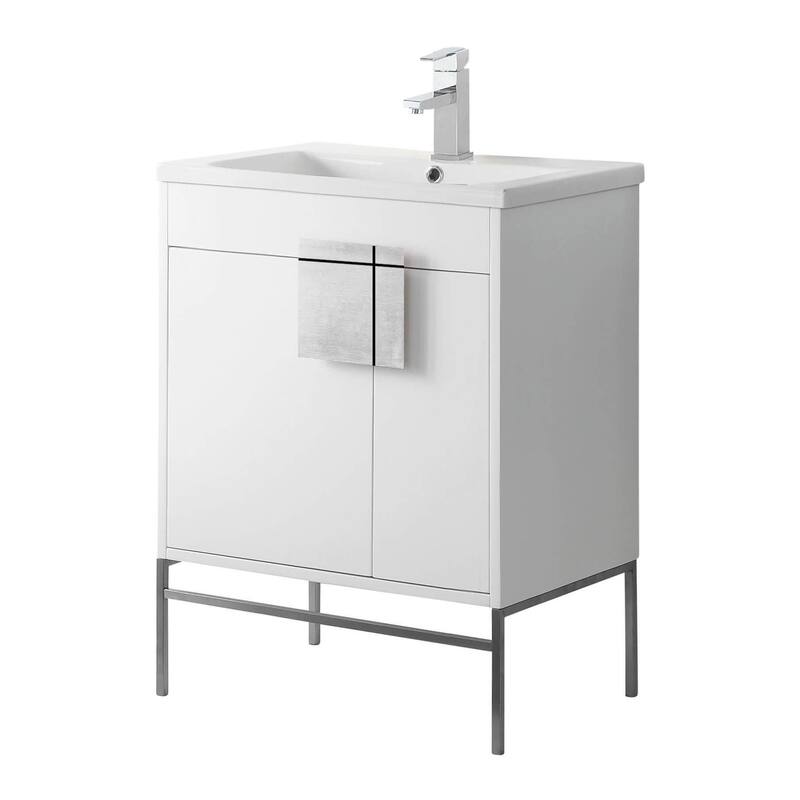 Modern Bathroom Vanity Set, Vireous China Sink Top 30" - White/Polished Chrome