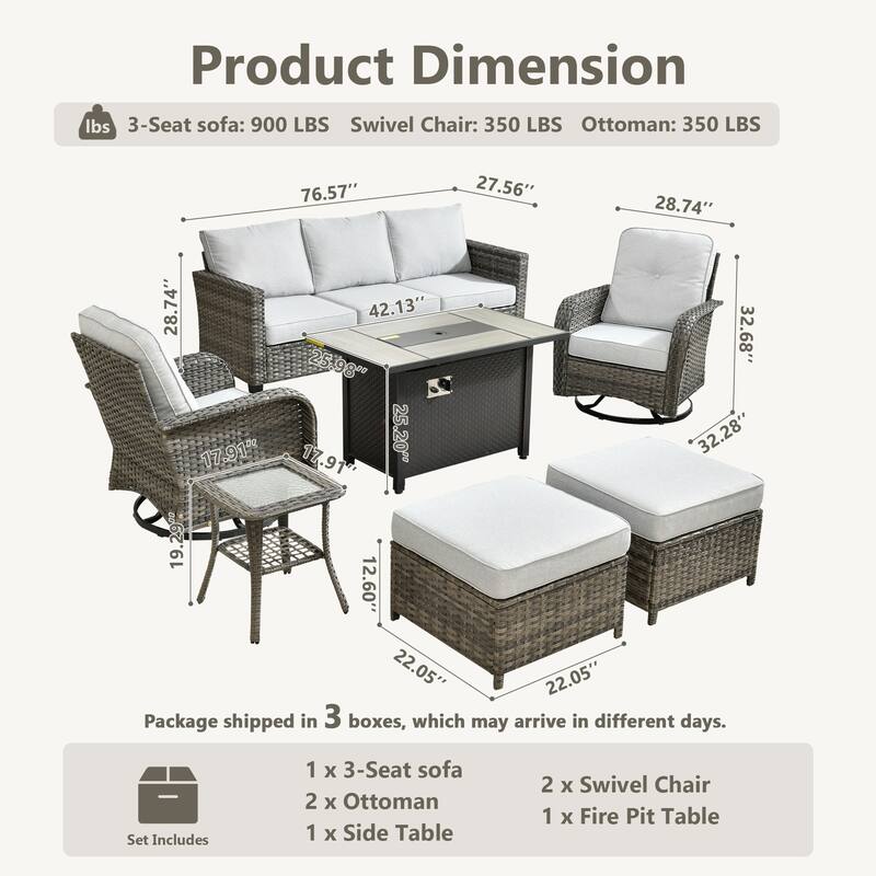 OVIOS 7-piece Patio Wicker Swivel Rocking Chair Set With Fire Pit