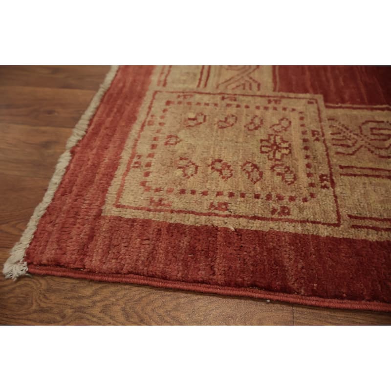 Hand Knotted Oriental 100% Wool Carpet Modern Geometric Oranges & Rust Gabbeh Area Rug - 5' 6'' X 3' 9''