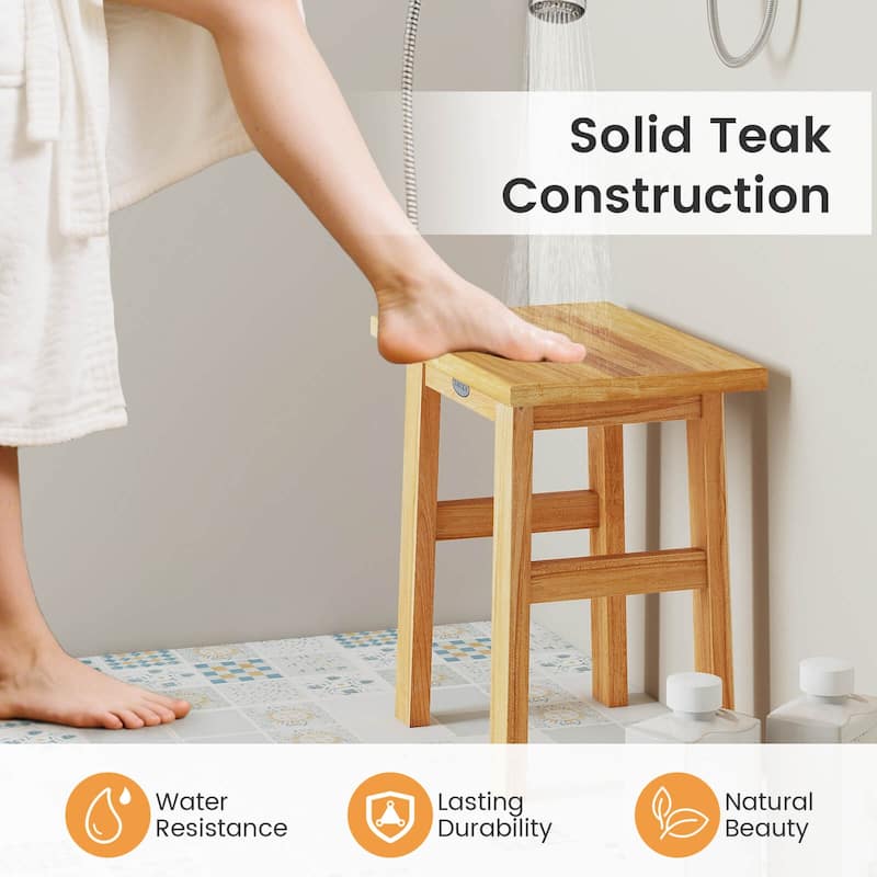 Costway 18" Teak Shower Bench Waterproof Spa Bath Stool for Shaving - See Details