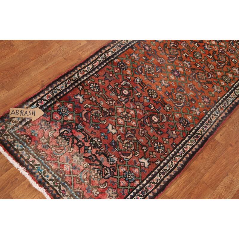 Hand Knotted Oriental 100% Wool Carpet Traditional All-Over Oranges & Rust Hamedan Runner Rug - 8' 2'' X 2' 8''