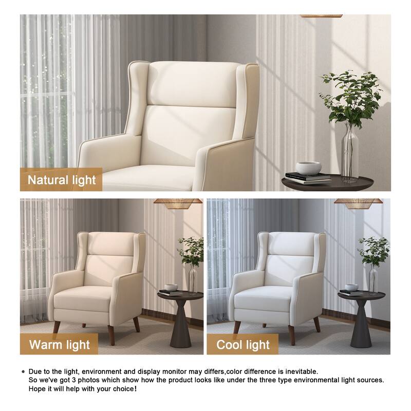 Cotton Linen Accent Chair with Wood Legs