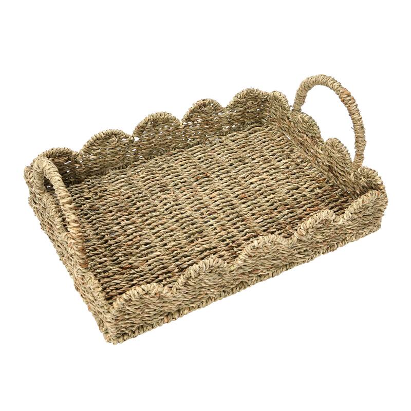 Handwoven Tray with Scalloped Edge and Handles