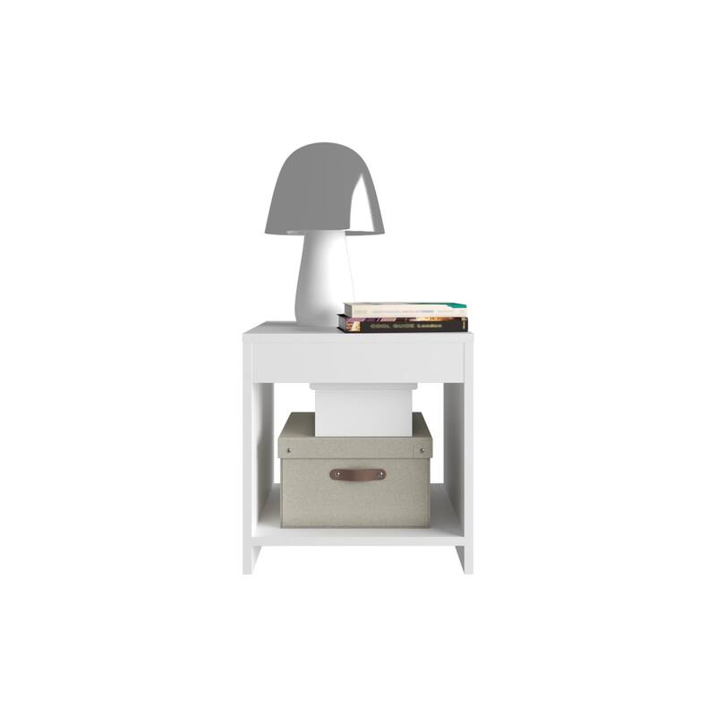 Modern Nightstand with Lower Shelf, White, Compact and Durable