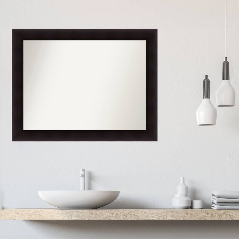 Portico Espresso Framed Non-Beveled Custom Wall Mirror, Bathroom Vanity Mirror
