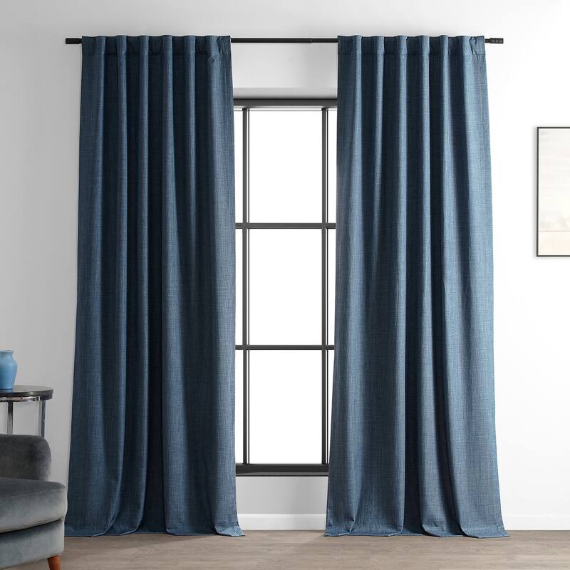 Exclusive Fabrics Performance Linen Luxury Blackout Curtains (1 Panel) - Thermal Insulation, Elegant Blackout Drapery - 50 X 96 - Dark Blue