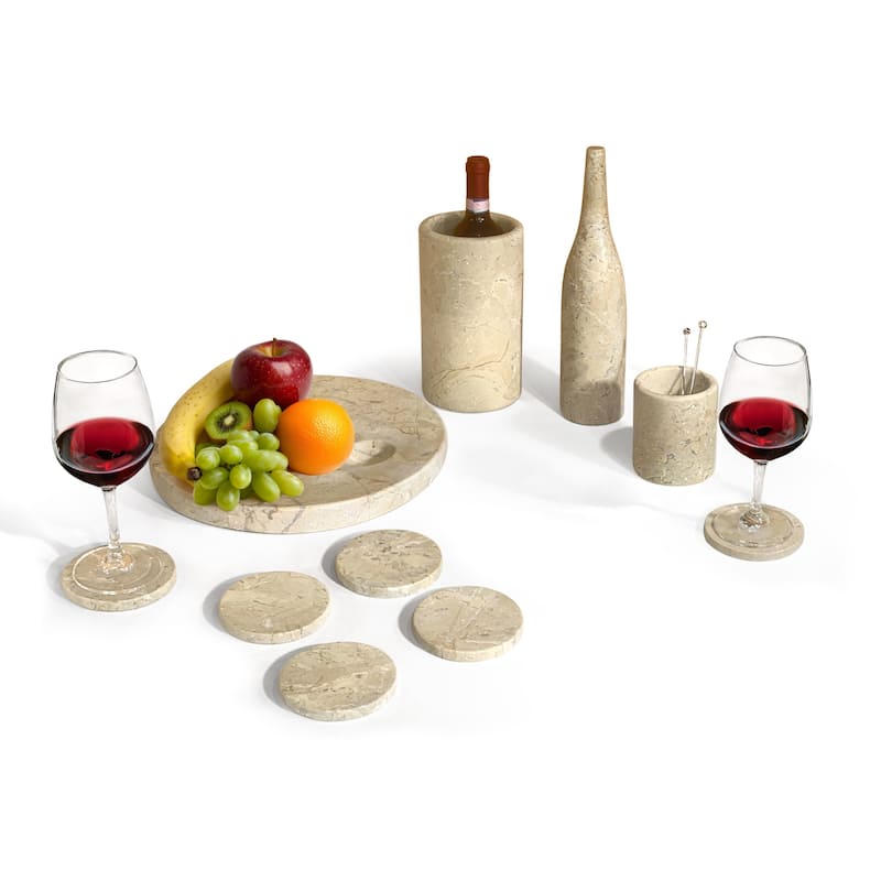 Roomfitters Natural Marble Dining Room Accessories Set, Luxury 10-Piece Genuine Stone Tabletop Collection