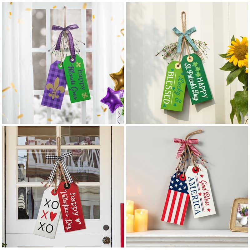 Glitzhome 24"H Wooden Valentine's St. Patrick's Americana Doorknob Hanging Decor