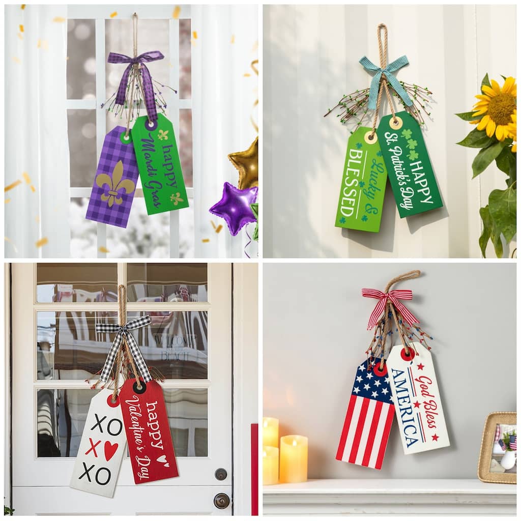 Glitzhome 24"H Wooden Valentine's St. Patrick's Americana Doorknob Hanging Decor