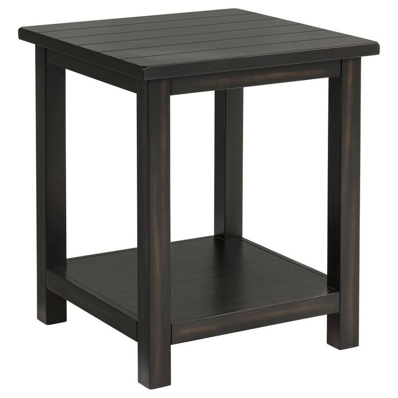 Ayne Side End Table, 1 Bottom Shelf, Black Wood Frame, Square 20 Inch