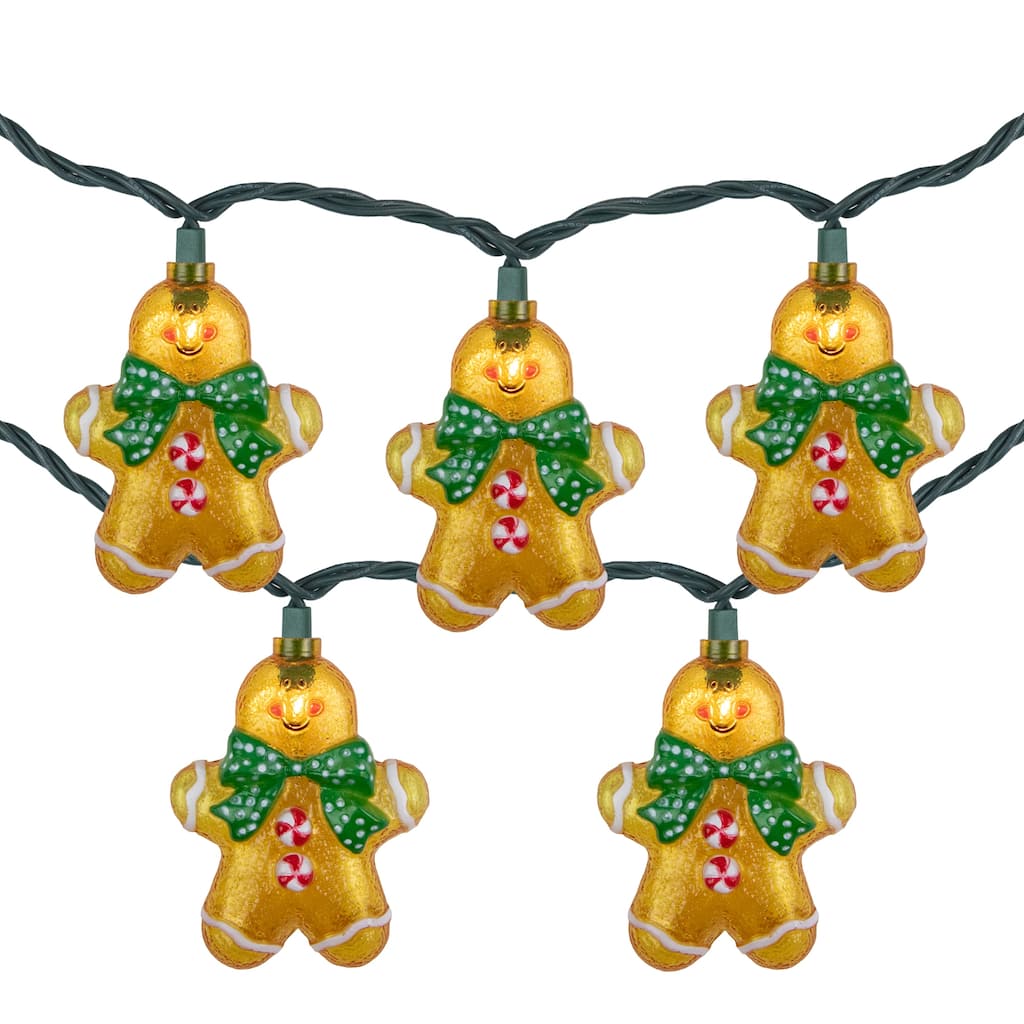Gingerbread Man with Bowties Christmas Light Set - Clear - 7.5' Green Wire - 10ct