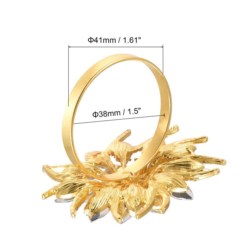 Metal Napkin Rings, 4pcs Crystal Flower Napkin Ring Holder Set, Gold Tone - Gold Tone - 38mm
