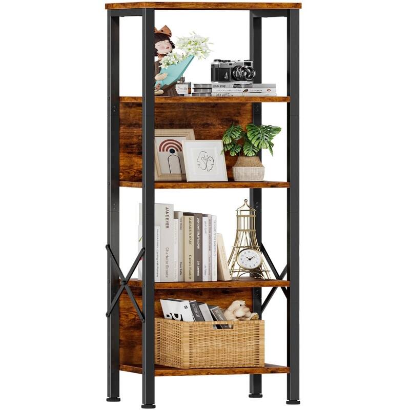 5 Tier Tall Bookshelf - 14.9"D x 10.6"W x 55.1"H - Rustic Brown
