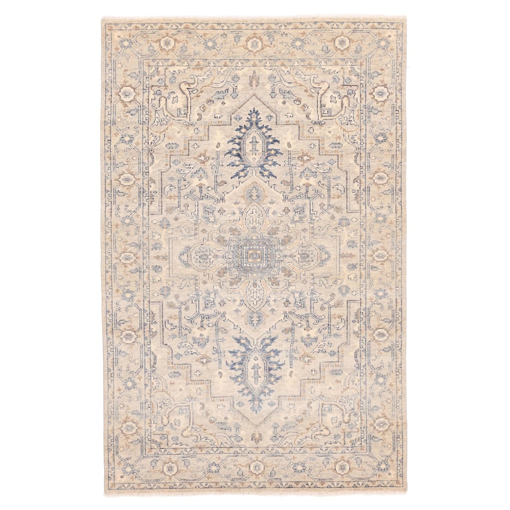 ECARPETGALLERY Hand-knotted Jules Sultane Light Grey Wool Rug - 5'2 x 8'0