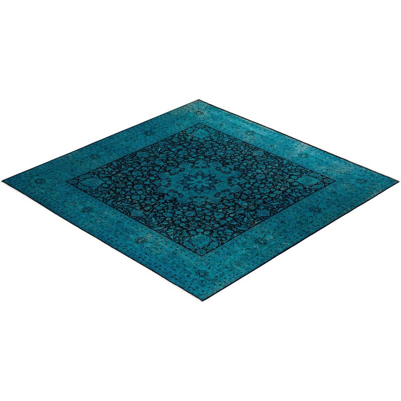 Overton Hand Knotted Wool Vintage Inspired Modern Contemporary Overdyed Blue Area Rug - 8' 1" x 8' 1"