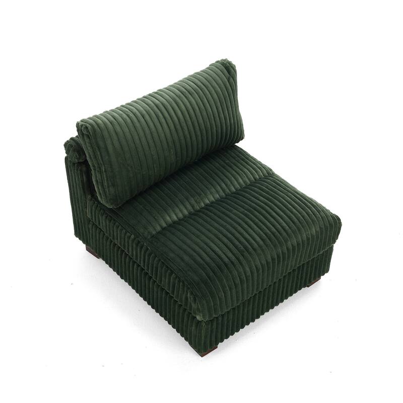 33" W Plush Corduroy Armless Chair Sectional Module with Pillows