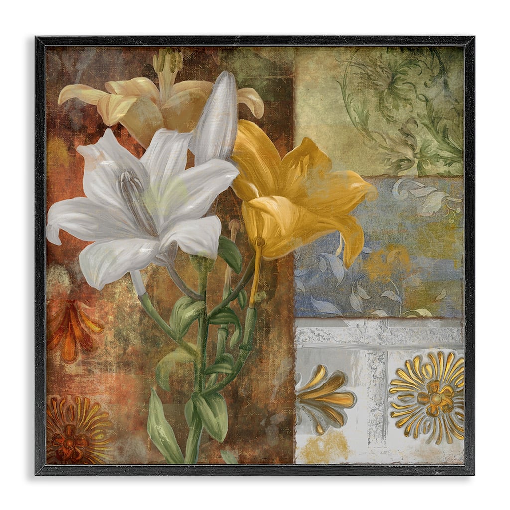 Stupell Blooming Lilies on Tile Pattern Framed Giclee Art Design By Sasha