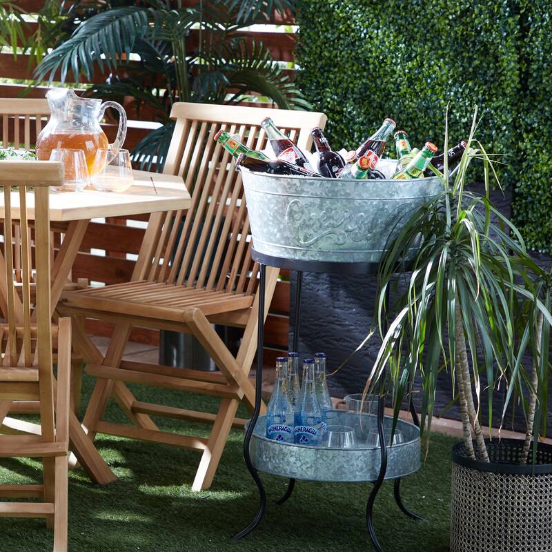 Gray Metal 6 Bottle Ice Bucket with Lower Shelf - 19 x 19 x 34Round - 19 x 19 x 34Round - Multi