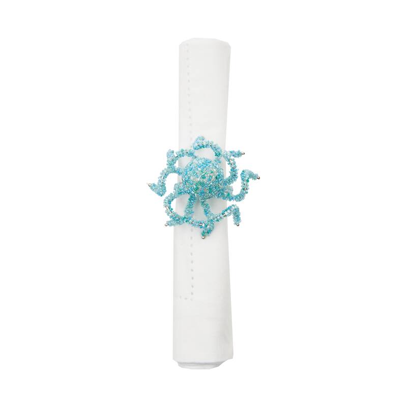 Beaded Aqua Octopus Napkin Ring Set of 6 - Set of 6