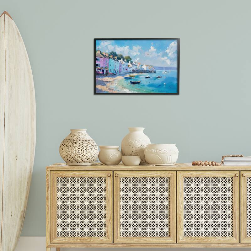 Stupell Seaside Village Cottages Framed Giclee Art Design By LSR Design Studio