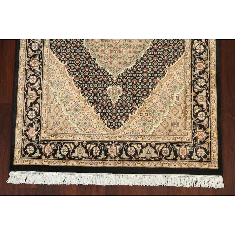 Wool/ Silk Vegetable Dye Tabriz Mahi Area Rug Handmade Oriental Carpet - 3'10" x 6'0"