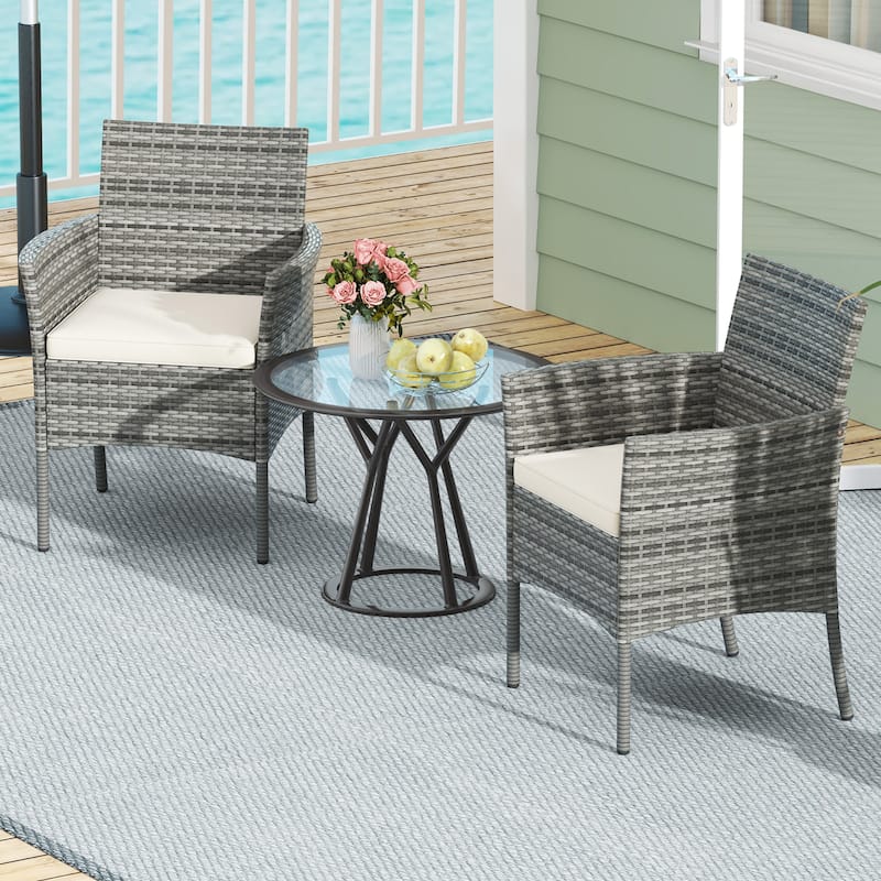 Gymax Outdoor PE Wicker Chairs Set of 2 Patio Dining Armchairs w/