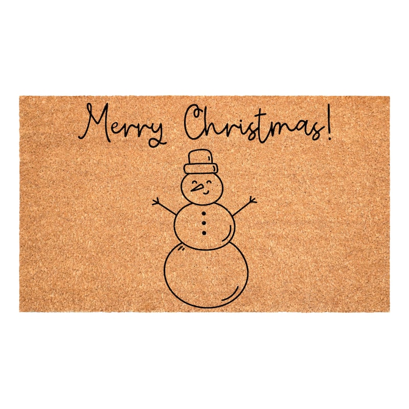 HomeRoots 17" X 29" Brown And Black Christmas Snowman Merry Christmas Outdoor Coir Door Mat - 17.00' X '29.00