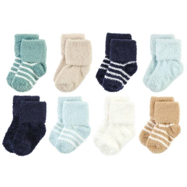 slide 1 of 1, Hudson Baby Infant Boy Cozy Chenille Newborn and Terry Socks, Navy Mint Stripe 0-6 Months - Navy Mint Stripe