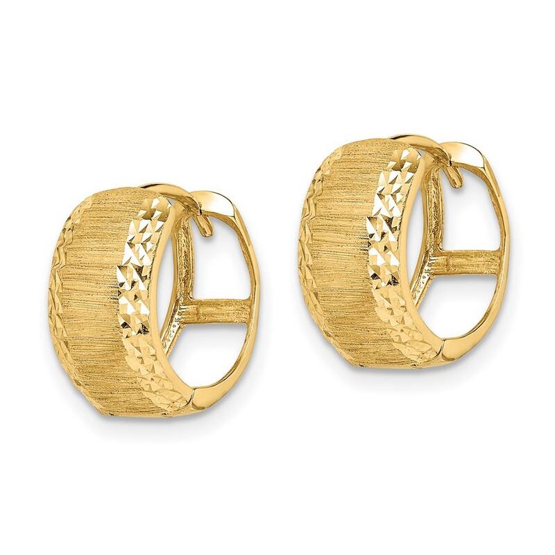Curata 14k Yellow Gold Sparkle Cut and Textured Hoop Earrings 14.15x13.2mm