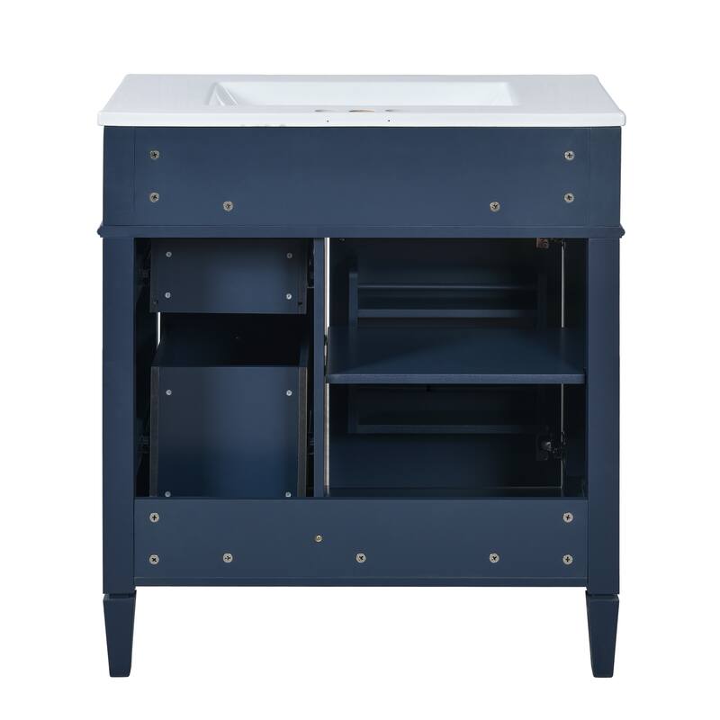 Single Sink Vanity for Bathroom Storage Cabinet with Tip-out Drawer, Small Drawer, Large Drawer, Door Rack and Adjustable Shelf