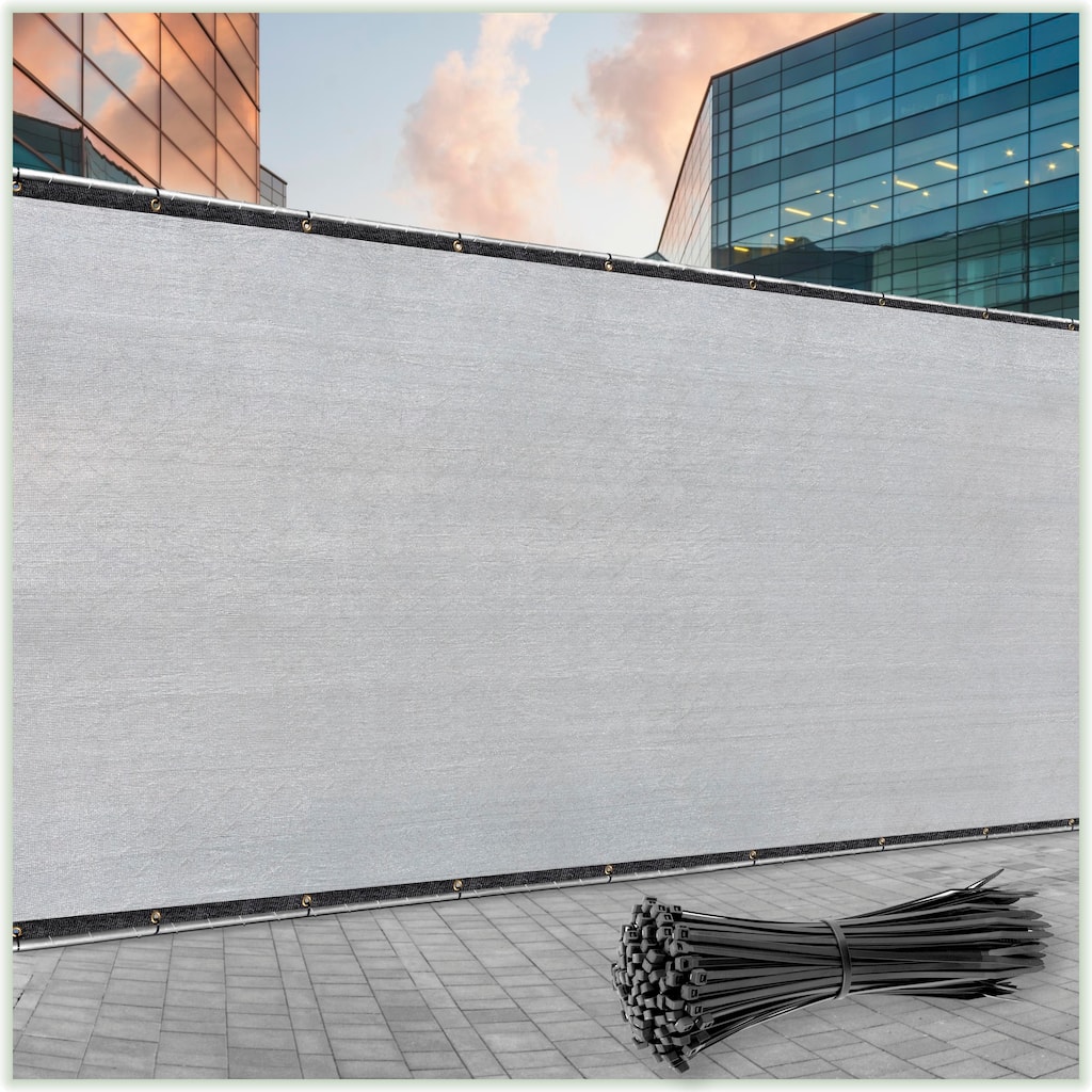 ColourTreeUSA 10' 12' 25' 50' Grey Fence Privacy Screen Windscreen Cover Fabric Shade Tarp Mesh Cloth Commercial Grade 170 GSM