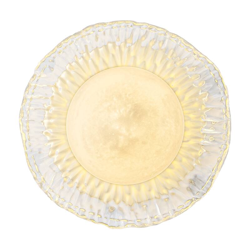 Gold Lotus Leaf Textured Glass Plate Wall Sconce Moon Globe Lampshade