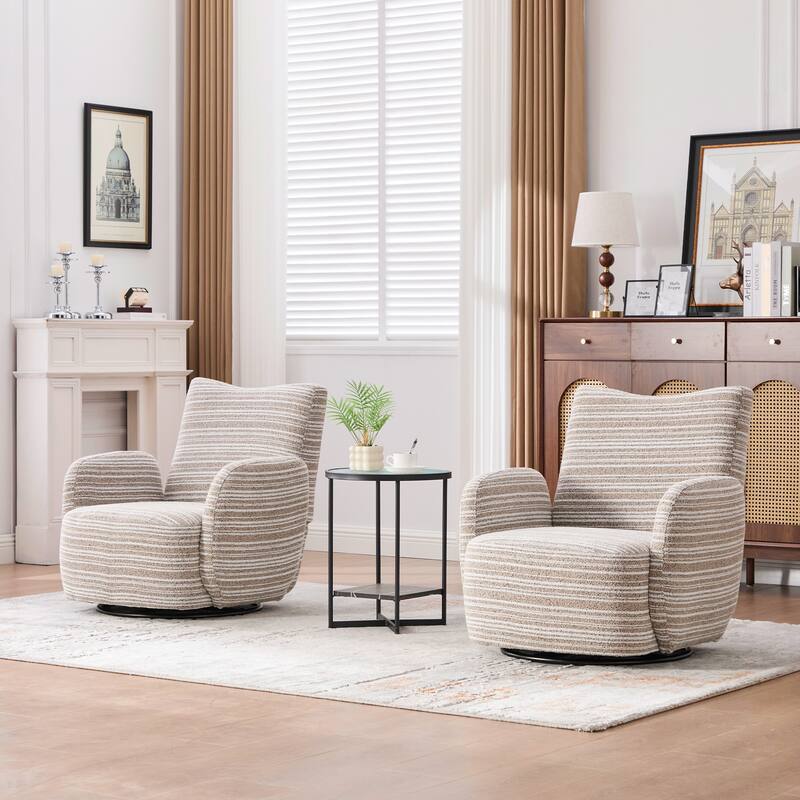 Swivel Striped Accent Chair with Metal Base, Modern Arm Chair for Living Room, Fabric Club Single Sofa Chair
